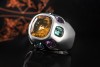 Imposanter Ring Citrin Amethyst Topas in massiver 750er Weißgold Arbeit 