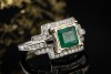 Antiker Smaragd Ring Emerald Cut mit Diamanten 750er Weißgold Gelbgold 