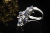 Verspielter Vintage Ring Saphire und Diamanten Blau Weiß in Weißgold 750 