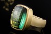 Beeindruckender Ring Facettierter Turmalin Schachbrett Stil Gelbgold 750 