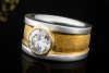 Massiver Bicolor Solitär Ring 2 Carat Diamant 750er Gold Hammerschlag 
