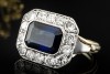 Ring Antik mit Saphir und Diamanten im Altschliff Handwerkskunst in Gold 