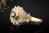 Saphir Ring Klassiker mit feurigen Diamanten 750er Gelbgold Handarbeit 
