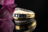 Ring mit Saphir eckig und Diamanten Brillanten Gelbgold Weißgold Bicolor 