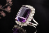 Art deco Ring mit 1 Amethyst und Diamanten in Platin Goldschmiedearbeit 