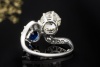 Antiker Saphir und Diamant Ring Altschliff Blau Weiß in Weißgold Arbeit 