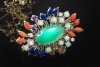 Chrysopras Brosche mit Koralle Lapislazuli Opal Edelsteinen Weißgold 750 