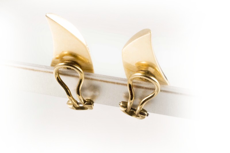 750er Gold Brillant Ohrclips Ohrringe mit Holzapplikationen 