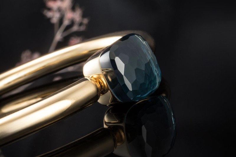 Pomellato Armreif Armband Nudo Maxi mit London Topas Blau 750er Roségold 