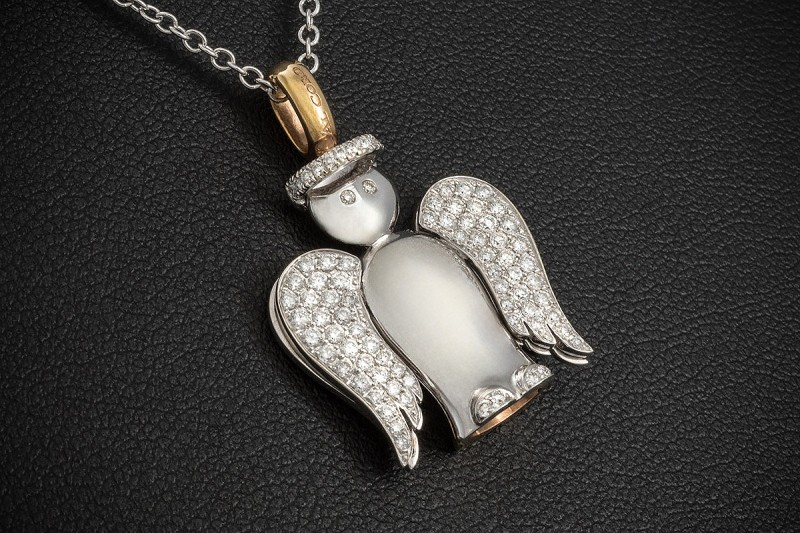 Al Coro Collier Engelchen Teufelchen mit Diamanten Roségold Weißgold 750 