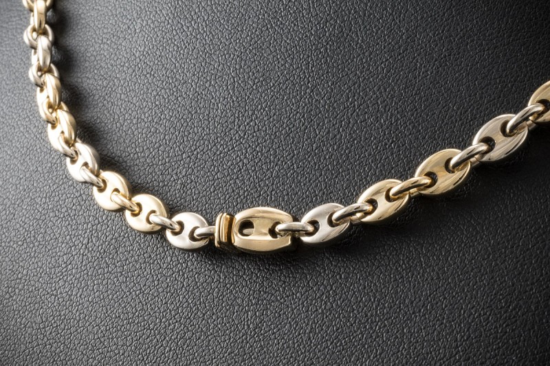 Cartier Collier Klassische Bohnenkette 45 cm in 750er Gelbgold Weißgold 