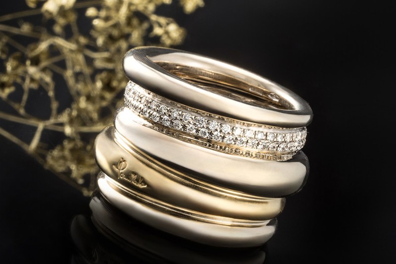 Pomellato Ring Tubolare Massiv Diamanten Gelbgold Roségold Weißgold 750 