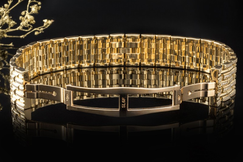 Massives Armband Breites Gliederarmband mit Diamanten in 750er Gelbgold 