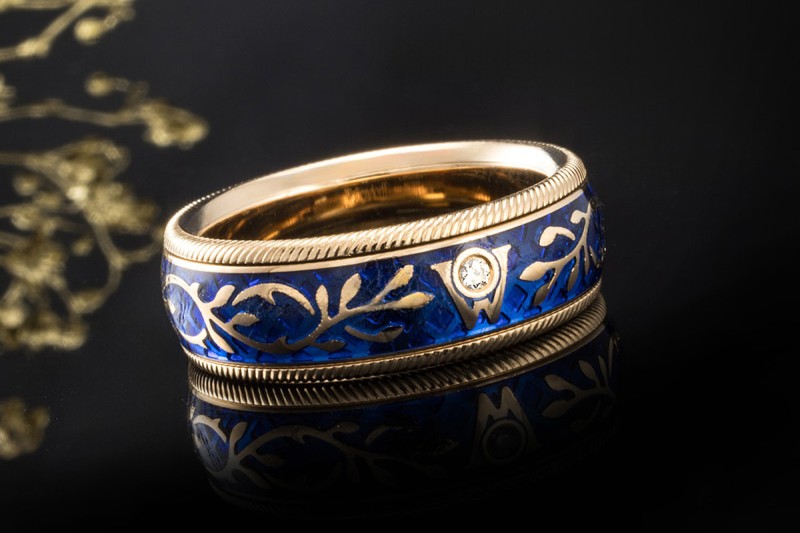 Wellendorff Ring vergissmeinnicht Drehring Diamant Gelbgold 750 Gr. 55,5 