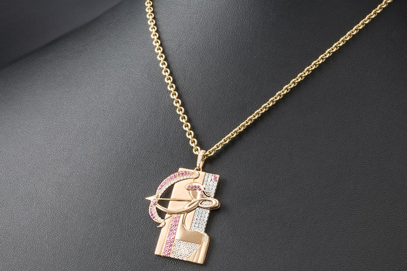 Jazychic Schütze Sternzeichen Anhänger Pink Saphir Diamanten in Roségold 