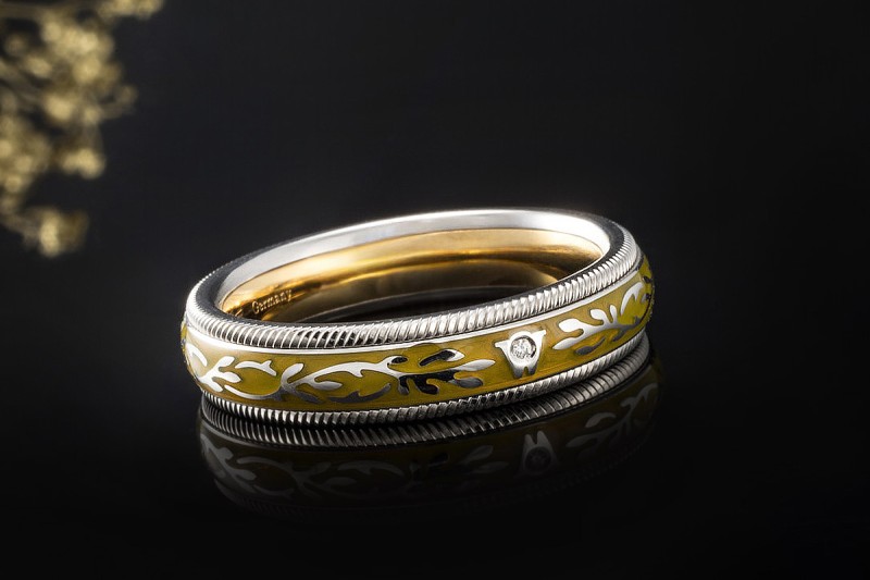 Wellendorff Ring Pistazie Drehring mit 1 Diamant in 750er Weißgold Gr 58 