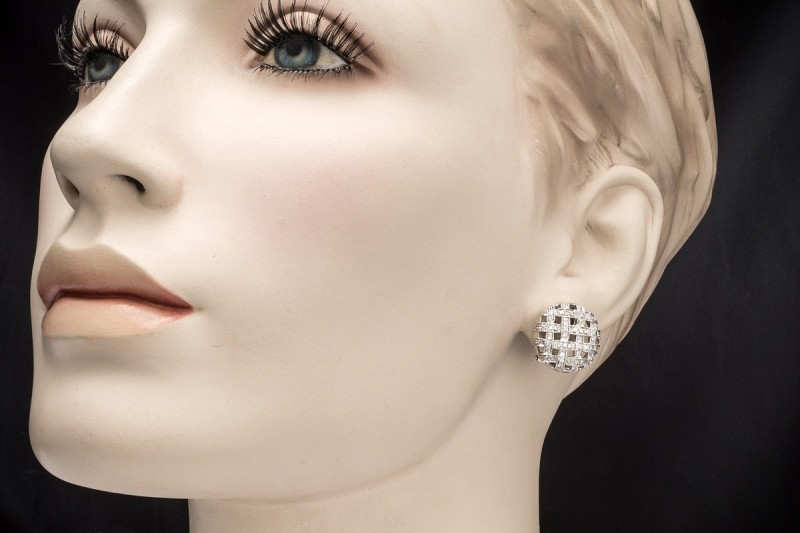 Ohrclips Ohrringe mit Diamanten rund geflochten in 750er Weißgold 