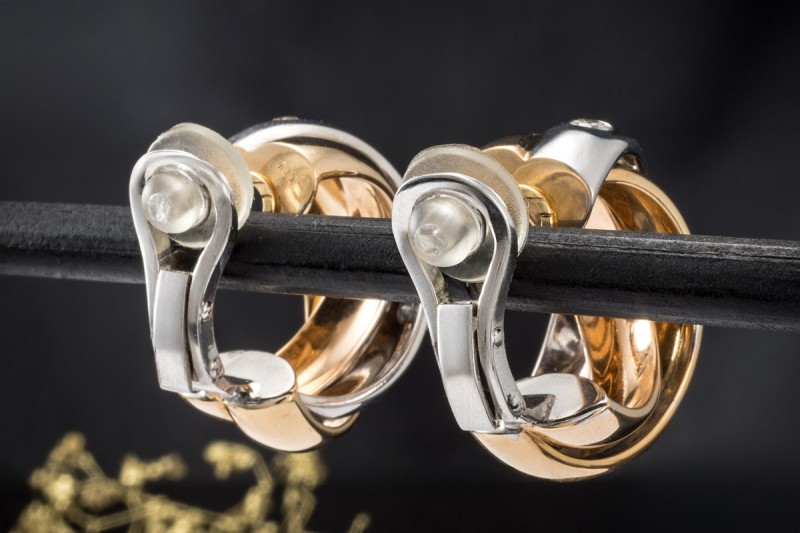 Creolen Ohrclips mit Diamanten Massiv in Roségold Weißgold Gelbgold 750 