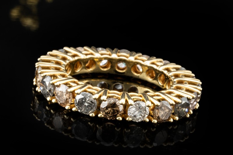 Memoire Ring Natürlich mit Diamanten in Erdtönen Cognac Braun 750er Gold 