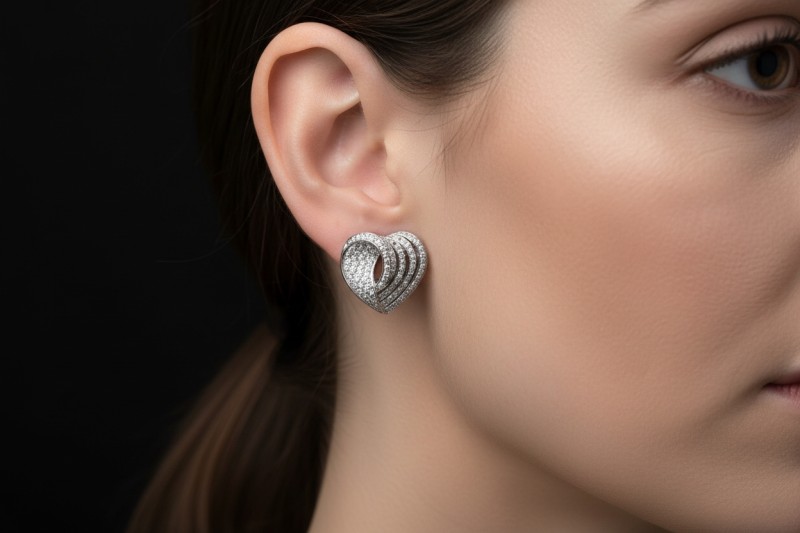 Herz Ohrringe Ohrstecker mit Clip Schwungvoll Diamanten in Weißgold 750 