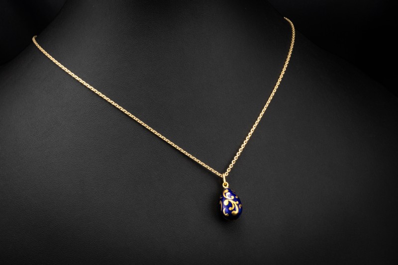 Fabergé Victor Mayer Ei Anhänger Emaille Blau 750er Gelbgold 165/1000 