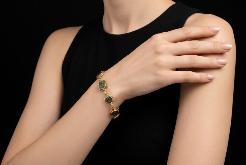 Antikes Armband mit ominösem Gestein Goldschmiedearbeit in 750er Gelbgold 