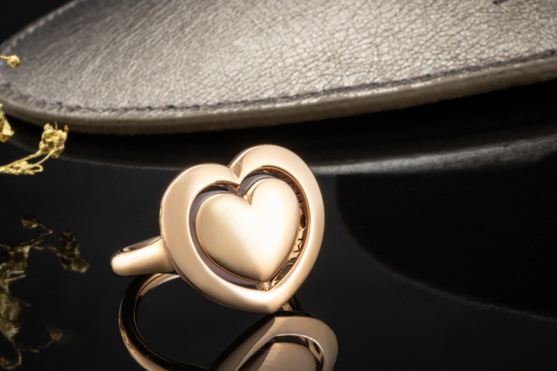 MIMÍ Milano Ring mit Lila Herz Quarzit drehbar in 750er Roségold OVP 