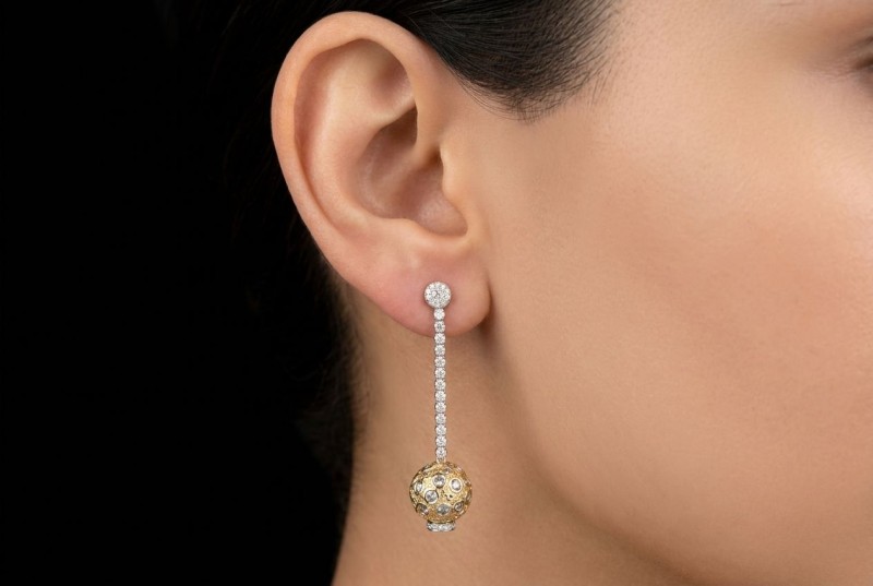 Ohrhänger Ohrstecker Kugeln beweglich mit Diamanten Gold Bicolor 750 