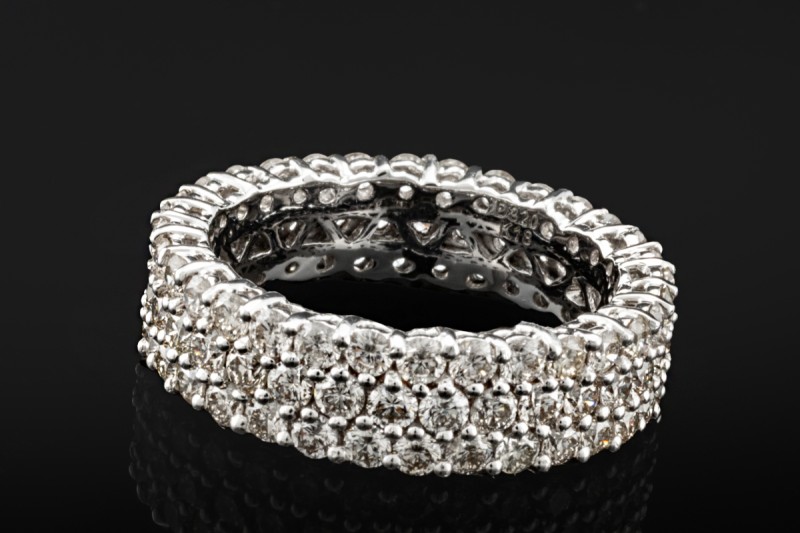 Memoire Ring Bandring mit 3 Reihen Diamanten in 750er Weißgold Größe 55 