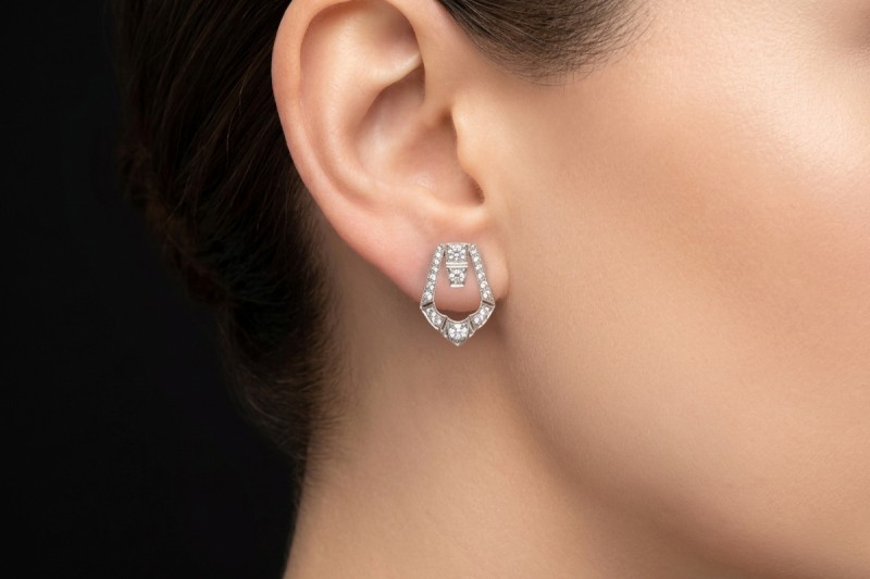 Art Déco Ohrringe Ohrstecker Altschliff Diamanten in Platin Handarbeit 