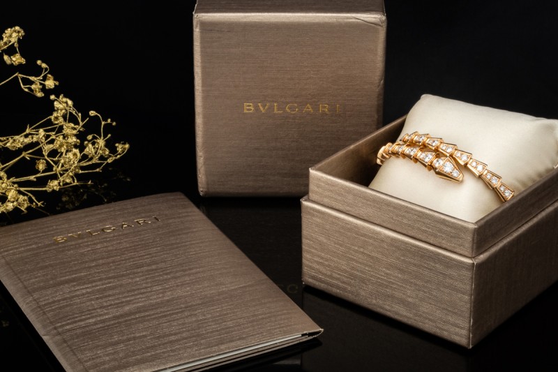 BVLGARI Serpenti Viper Armreif Armspange mit Diamanten Roségold Full Set 