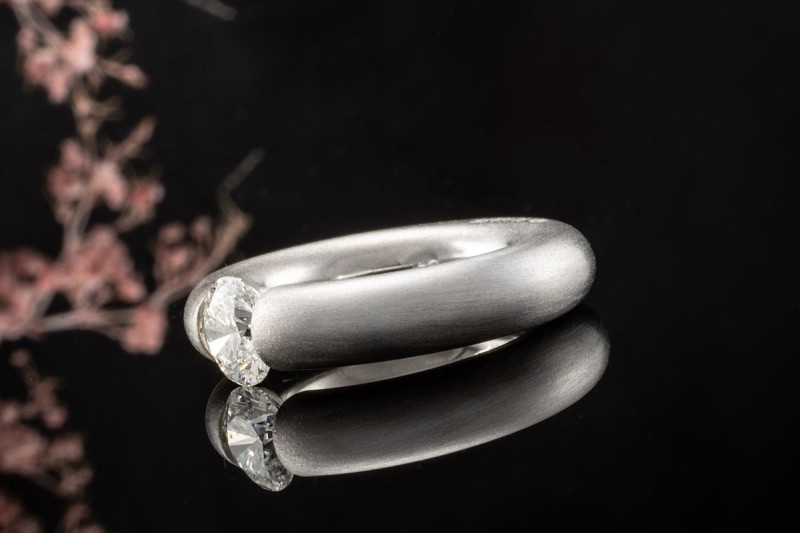 Niessing Spannring Solitär Ring Rund Diamant Brillant 1,09 Ct Platin 999 