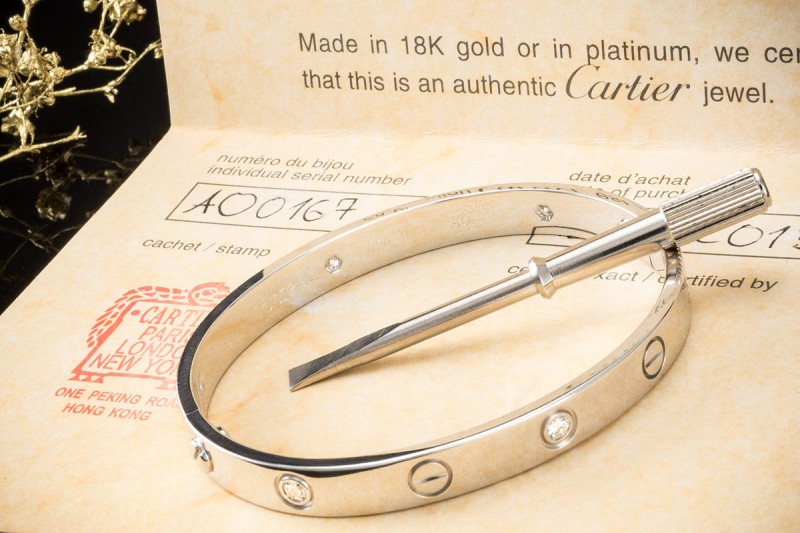 Cartier Love Armreif Armband Bracelet 6 Diamanten Weißgold Gr16 Full Set 