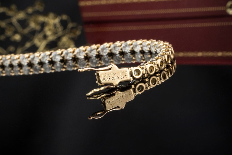 Cartier Tennisarmband Vintage 46 Diamanten 3,91 Carat 750er Gelbgold OVP 