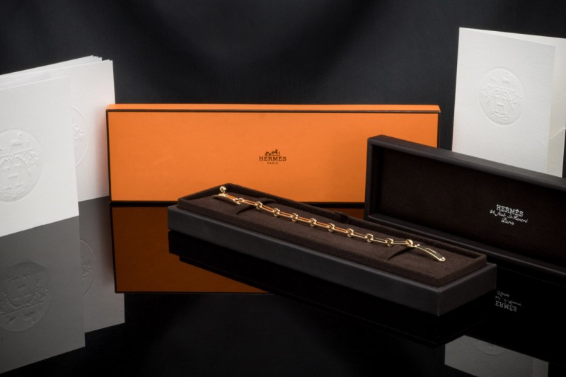 Hermès Armband Kelly Chaîne kleines Modell mit Diamanten 750er Gelbgold 