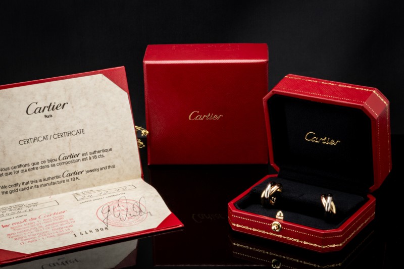 Cartier Trinity Ohrringe Creolen Gelbgold Weißgold Rotgold 750 Full Set 