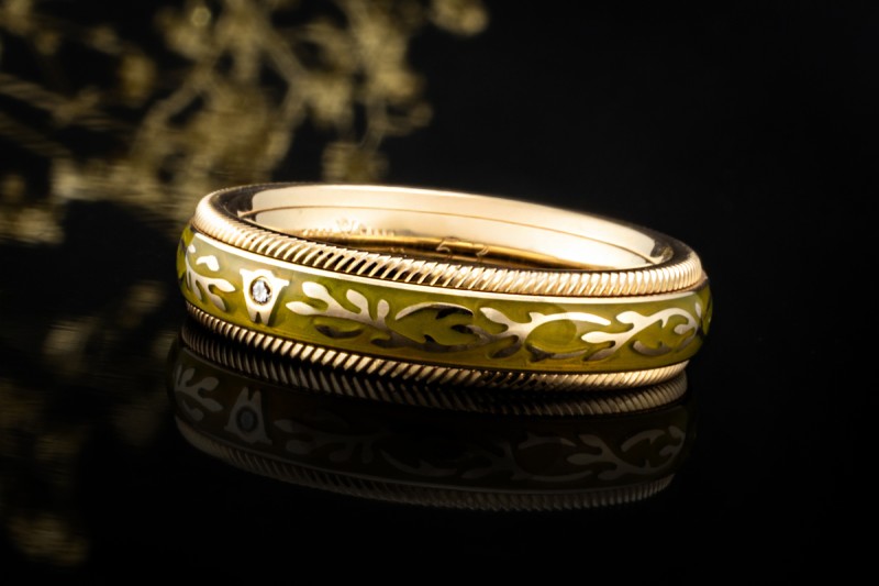 Wellendorff Ring Pistazie Fantasie Drehring Grün 1 Diamant Gelbgold 750 