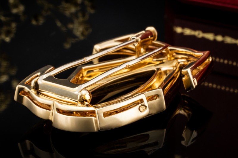 Cartier Brosche Pénélope Doppel C Vintage Nadel in 750er Gelbgold OVP 
