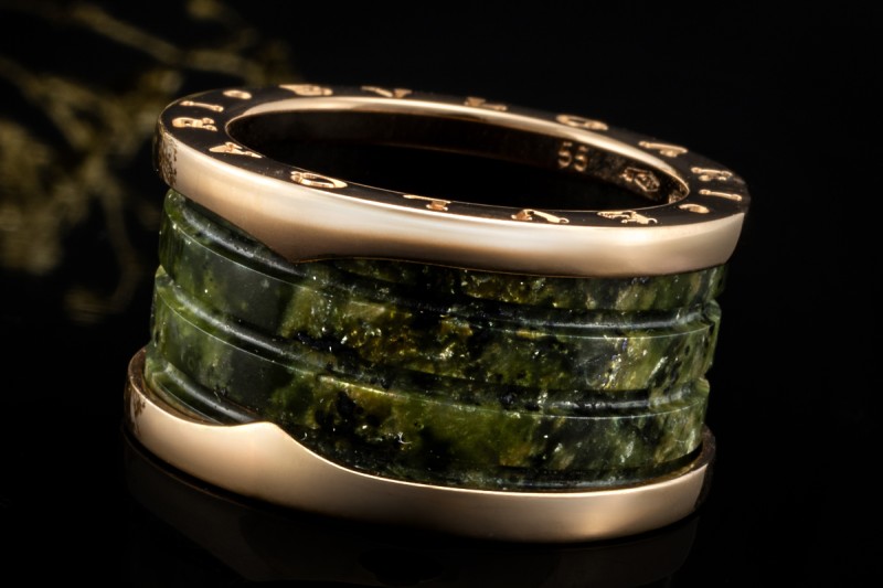 BVLGARI B.zero1 Ring mit Marmor Grüner Naturstein 750er Roségold Gr. 55 