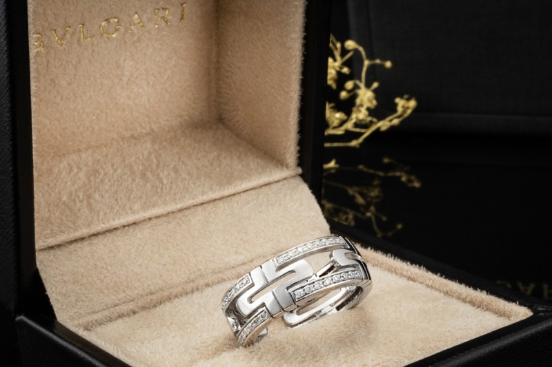 BVLGARI Parentesi Ring mit Diamanten in 750er Weißgold OVP Größe 55 