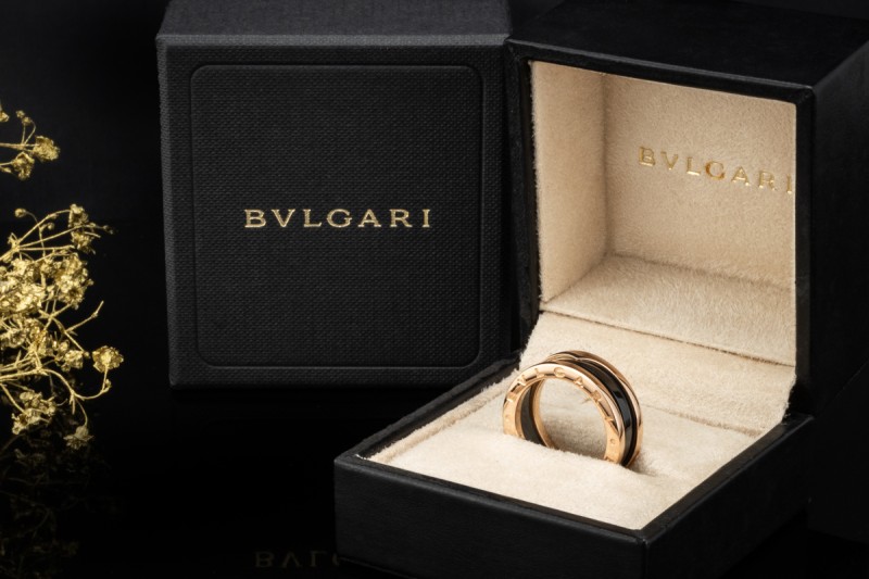 BVLGARI B.zero1 2-Band Ring Schwarze Keramik in 750er Roségold Full Set 