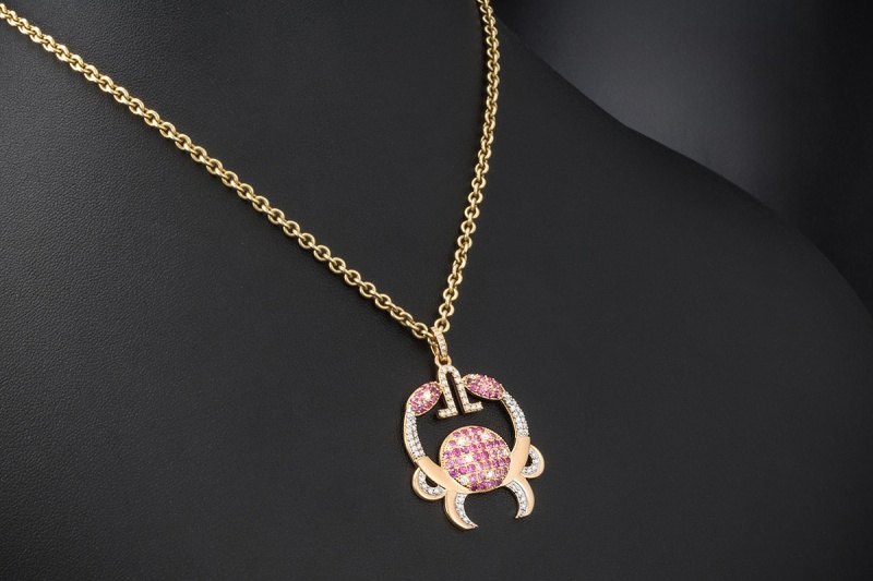 Jazychic Krebs Sternzeichen Anhänger Pink Saphir Diamanten in Roségold 