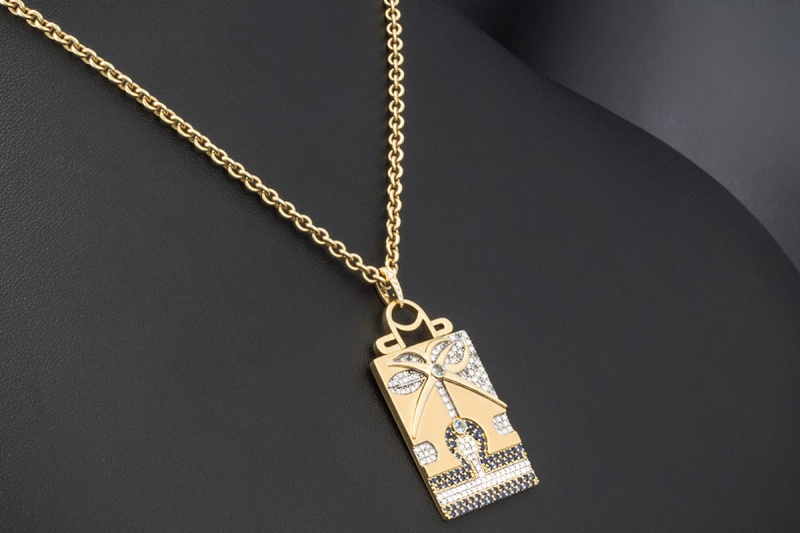 Jazychic Waage Sternzeichen Anhänger Aquamarin Saphir Diamanten Gelbgold 