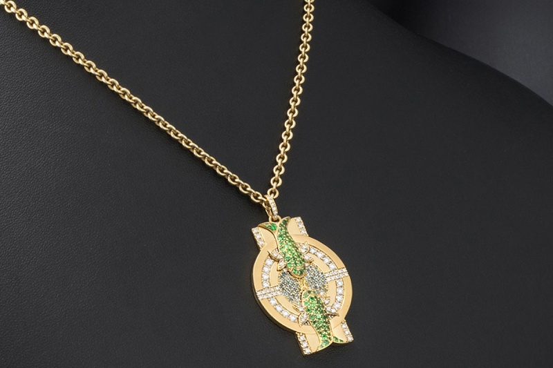 Jazychic Fische Sternzeichen Anhänger Tsavorit Aquamarin Diamanten Gold 