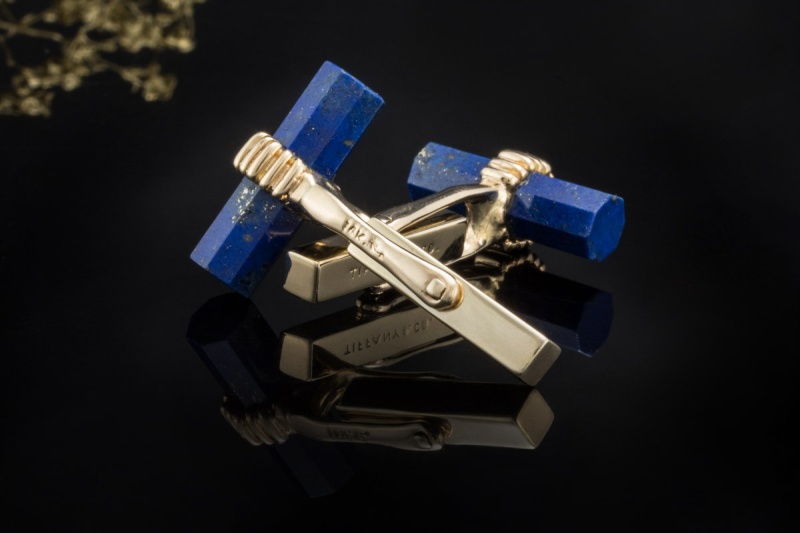 Manschettenknöpfe Tiffany & Co. T-Bar mit Lapislazuli in 750er Gelbgold 