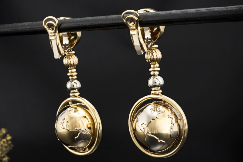 Wempe Ohrringe Weltkugel Planeten Globus beweglich in 750er Gold Bicolor 