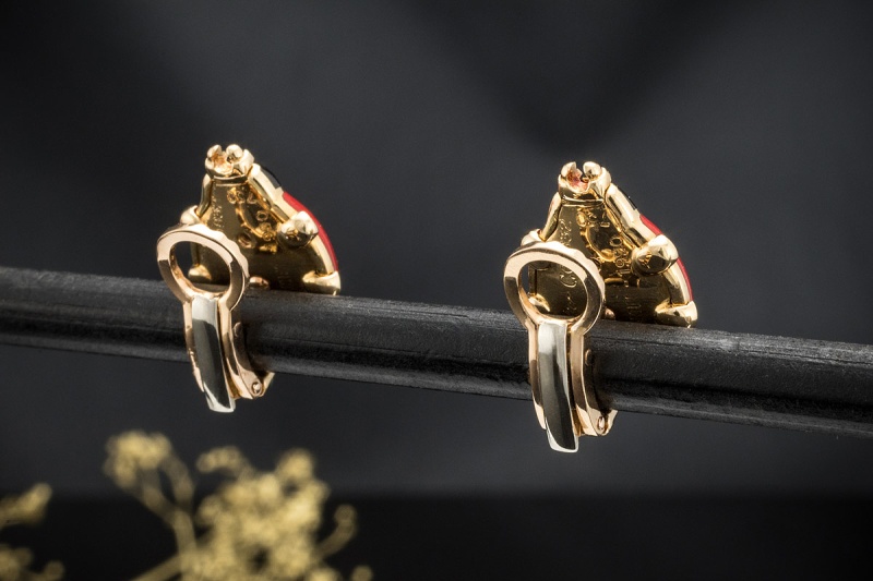 Cartier Ohrringe Marienkäfer Coccinelle Ohrclips mit Emaille in Gelbgold 