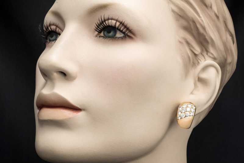 Cartier Bombé Ohrringe Vintage Creolen Große Diamanten in 750er Gelbgold 