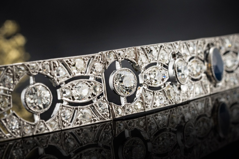 Antikes Art Déco Armband mit Saphir und Altschliff Diamanten Platin 950 