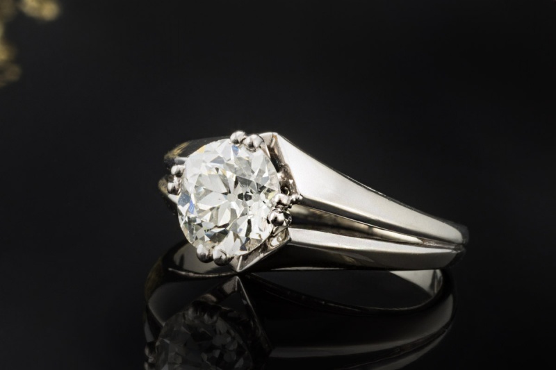 Solitär Vintage Ring 1 Altschliff Diamant 2 Ct Handarbeit 750er Weißgold 